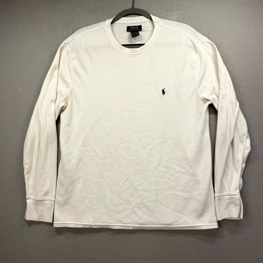 Polo Ralph Lauren Waffle Knit Shirt Mens XL White Blue Pony Long Sleeve Thermal